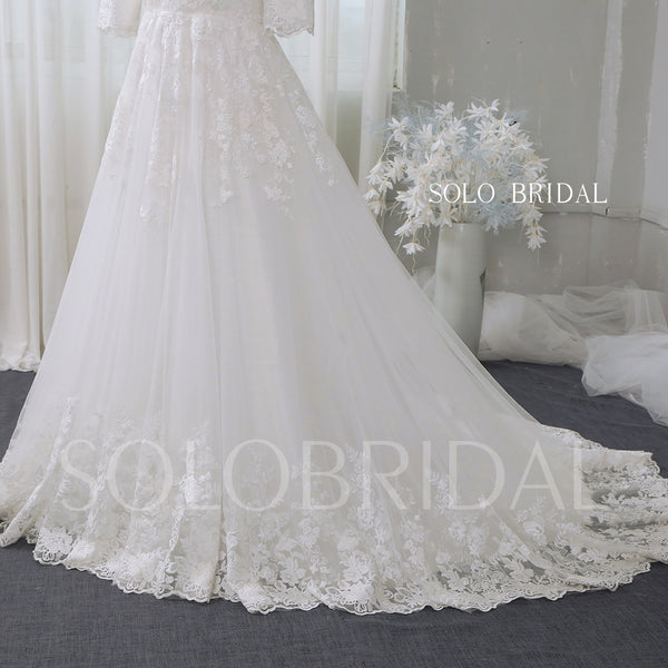 Ivory off shoulder half sleeves a line wedding dress 724A2735