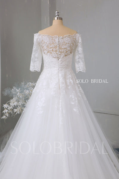 Ivory off shoulder half sleeves a line wedding dress 724A2735