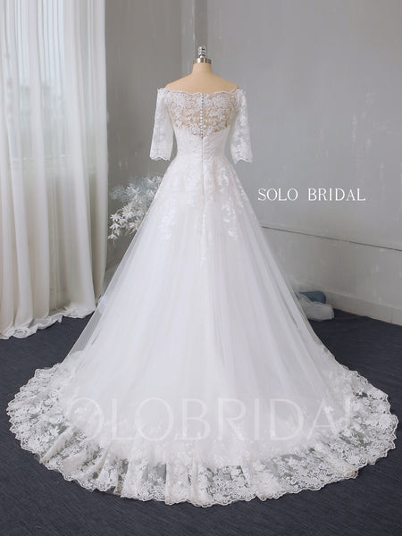 Ivory off shoulder half sleeves a line wedding dress 724A2735