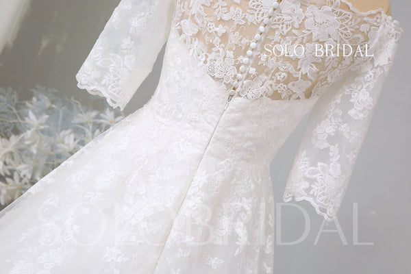 Ivory off shoulder half sleeves a line wedding dress 724A2735