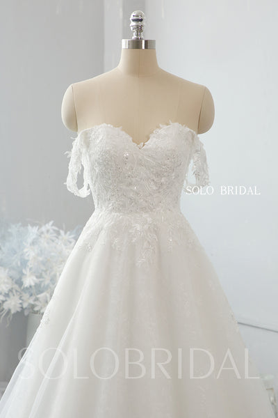 Ivory sweetheart off shoulder lace tulle A line wedding dress 724A2762