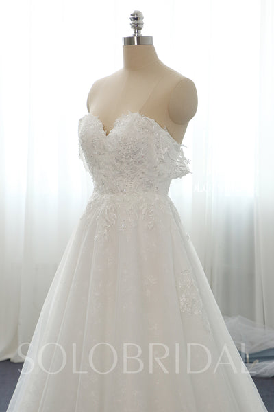 Ivory sweetheart off shoulder lace tulle A line wedding dress 724A2762
