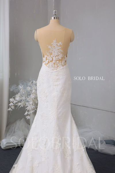 Ivory plunge fit and flare crepe wedding dress 724A2776