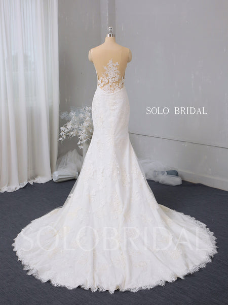 Ivory plunge fit and flare crepe wedding dress 724A2776