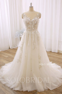 Ivory Illusion Neck Silver Lace A Line Wedding Dress 724A3593