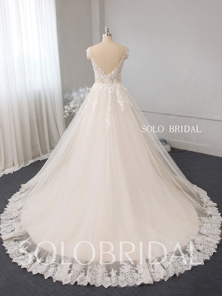 Light champagne A line summer tulle wedding dress 724A3721