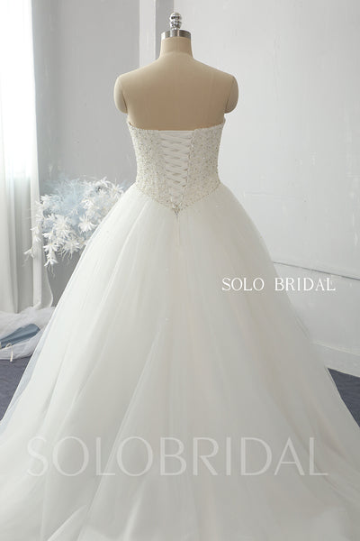 Ivory sweetheart strapless ball gown tulle heavily beaded diamond bodice bridal gowns 724A6135a