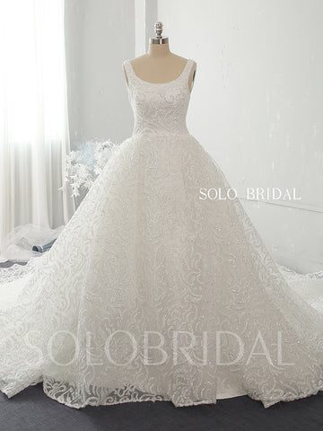 Ivory luxury Big A line shiny wedding gowns with long train 724A6162a