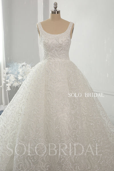 Ivory luxury Big A line shiny wedding gowns with long train 724A6162a