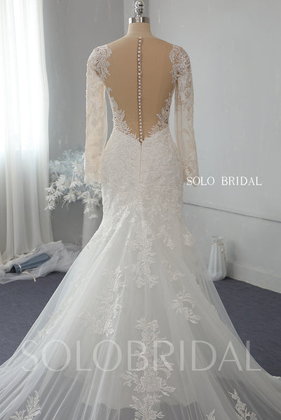 Ivory Plunge Neckline Fit and Flare Lace Wedding Dress 724A7102a