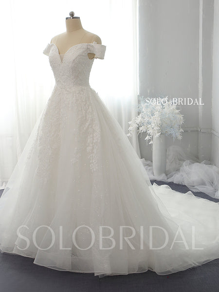 Ivory Sparkling Ball Gown Open V Neck Luxury Wedding Gowns 724A7128a
