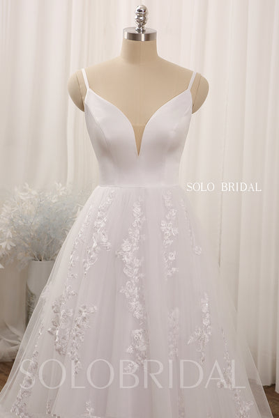 White satin top tulle skirt A line wedding dress 724A8092a