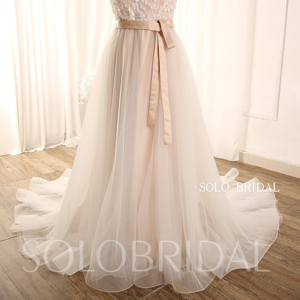 Blush A line leaf lace tulle light floaty wedding dress 724A9002a