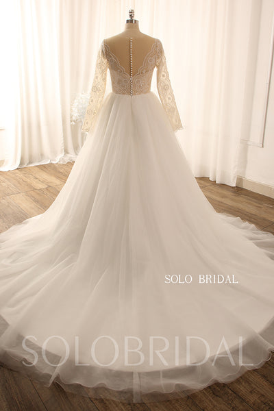 Ivory long sleeve lace A line tulle light wedding dress 724A9098a