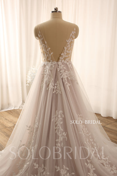 Sexy leaf lace V neck  A line light tulle wedding dress 724A9119a