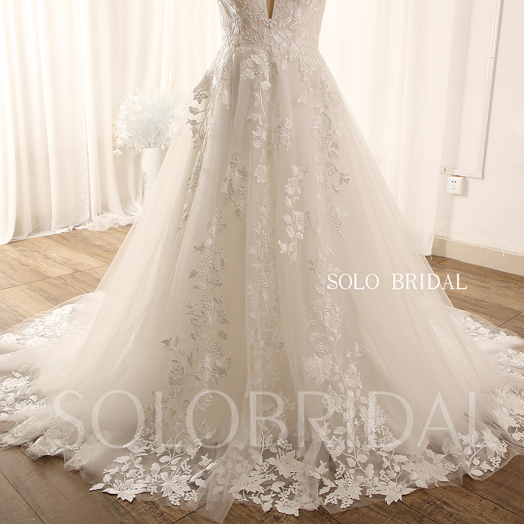 New design off shoulder A line plunge neck lace wedding dress 724A9145 SoloBridal