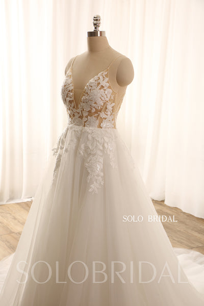 Summer A line sexy light shiny tulle wedding dress 724A9167a
