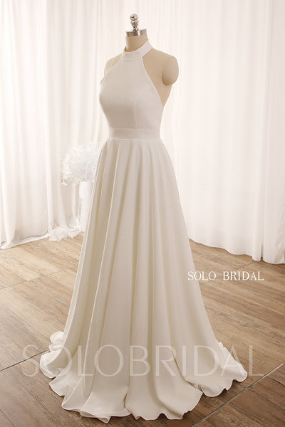 Ivory Small A Line Halter Crepe Wedding Dress 724A9289