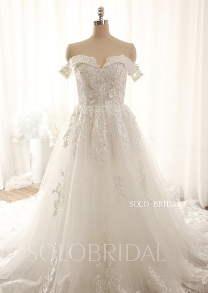 Ivory off shoulder A Line sparkly wedding dress 724A9551a