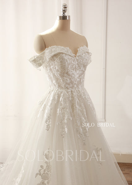 Ivory off shoulder A Line sparkly wedding dress 724A9551a