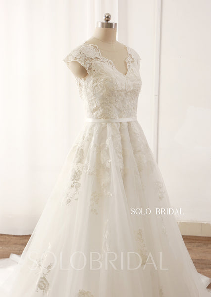 Ivory A line cotton lace cap sleeve keyhole back wedding dress 724A9568a