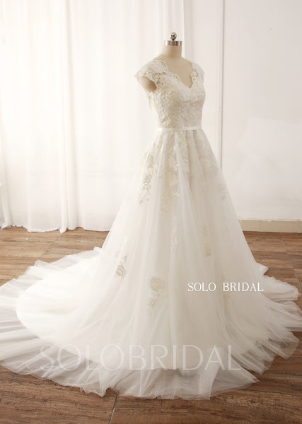 Ivory A line cotton lace cap sleeve keyhole back wedding dress 724A9568a