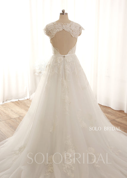 Ivory A line cotton lace cap sleeve keyhole back wedding dress 724A9568a