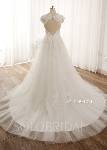 Ivory A line cotton lace cap sleeve keyhole back wedding dress 724A9568a