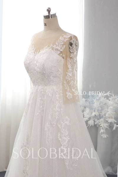 A line plus size shiny lace wedding dress 724A9889