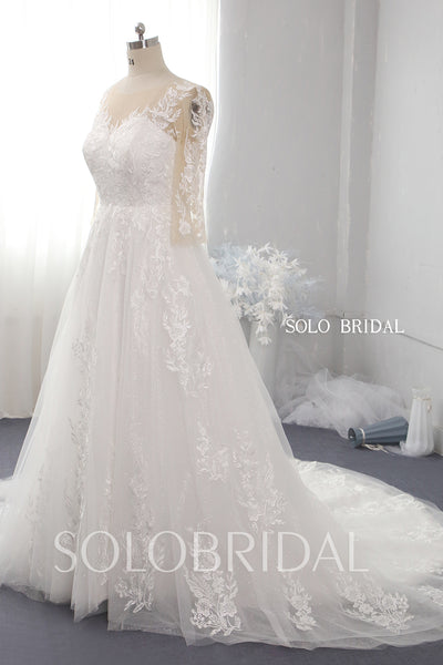 A line plus size shiny lace wedding dress 724A9889