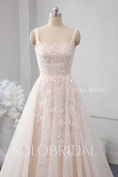 Blush pink A line tulle wedding dress 724A9959