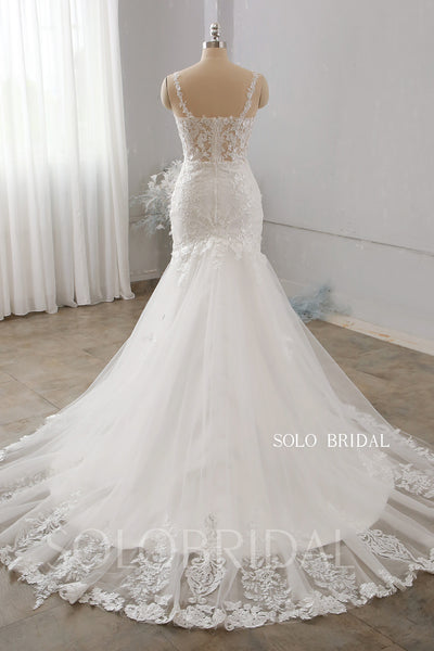 Ivory off white seen through appliqued mermaid wedding dress 724A9951