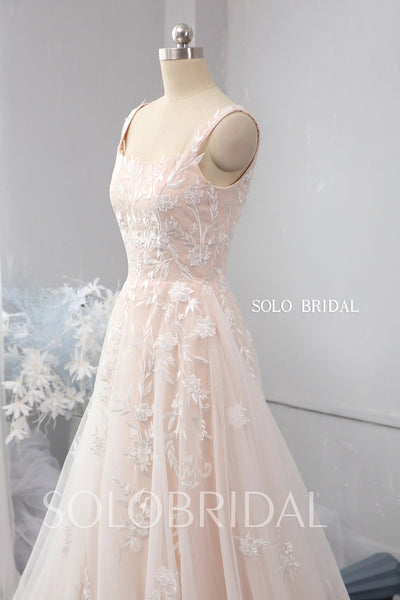 Blush pink A line tulle wedding dress 724A9959