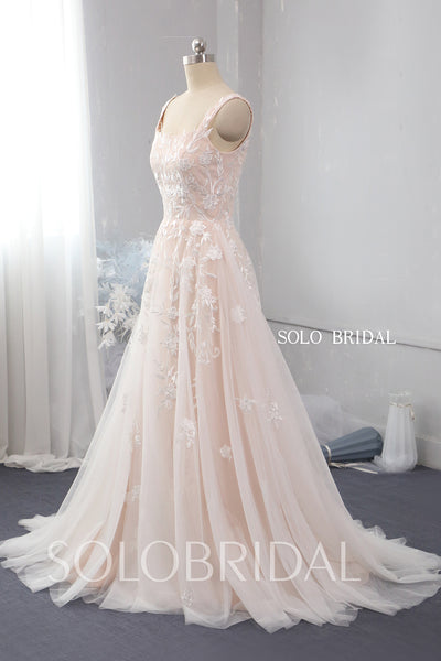 Blush pink A line tulle wedding dress 724A9959
