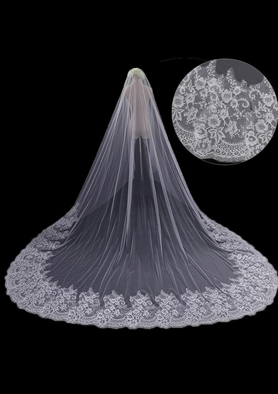Cathedral Wedding Veil with Floral Lace