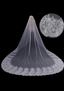 Cathedral Wedding Veil with Floral Lace