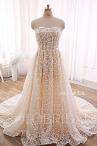 Blush A line Strapless Leaf Lace Wedding Dress DPP_0001