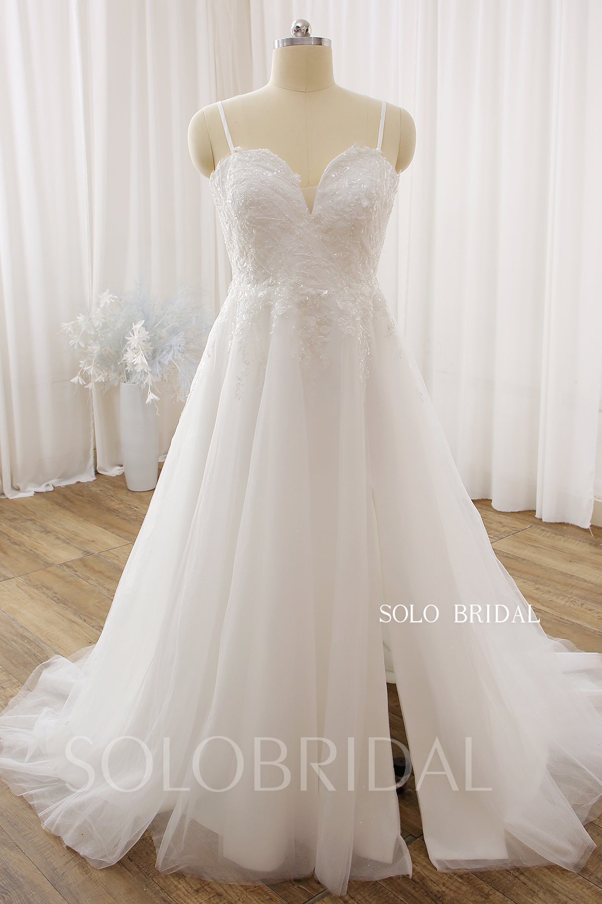 Ivory A Line Split Tulle Beaded Lace Wedding Dress DPP_0001