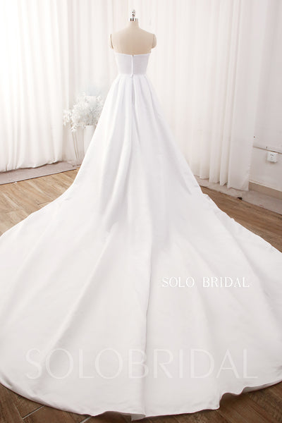 DPP_0001 Hot Sale White Popular Split Satin Pleated with Pearls A Line Wedding Dress