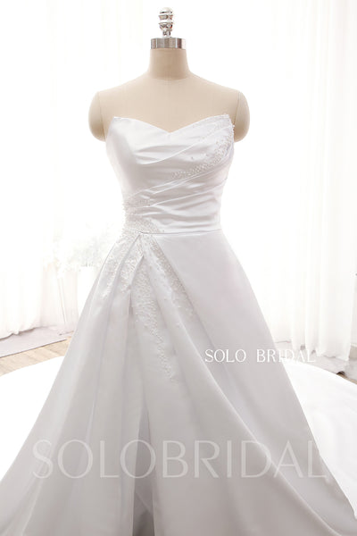 DPP_0001 Hot Sale White Popular Split Satin Pleated with Pearls A Line Wedding Dress