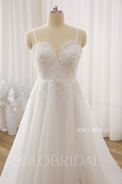 Ivory A Line Split Tulle Beaded Lace Wedding Dress DPP_0001