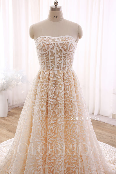 Blush A line Strapless Leaf Lace Wedding Dress DPP_0001