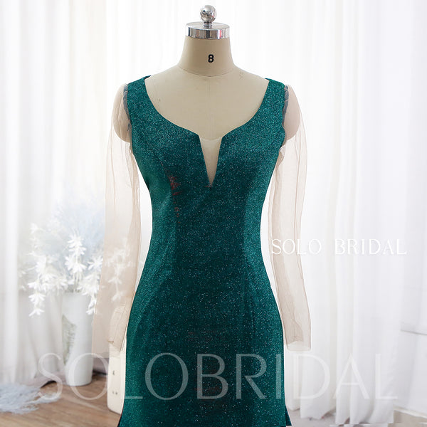Green Fit and Flare Keyhole Sparkly Prom Dress DPP_0004