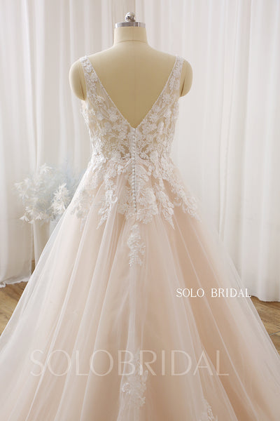 Blush A Line V Neck Sleeveless Court Train Wedding Dress DPP_000a