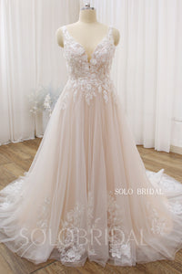 Blush A Line V Neck Sleeveless Court Train Wedding Dress DPP_000a