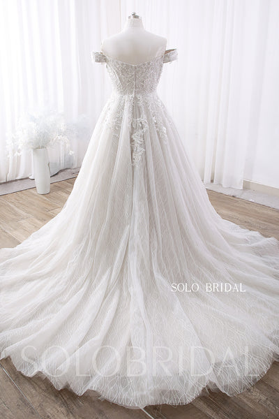 Grey Off Shoulder A line Long Train Wedding Dress DPP_000b