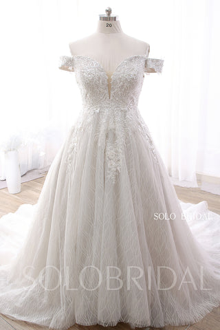 Grey Off Shoulder A line Long Train Wedding Dress DPP_000b