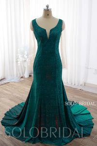 Green Fit and Flare Keyhole Sparkly Prom Dress DPP_0004