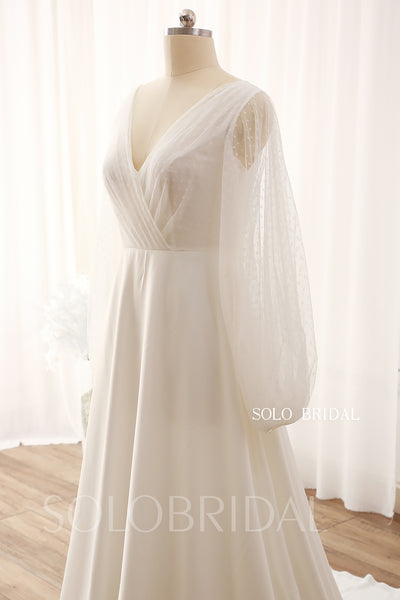 Ivory V neck A Line Long Sleeves Wedding Dress DPP_0008