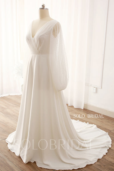 Ivory V neck A Line Long Sleeves Wedding Dress DPP_0008